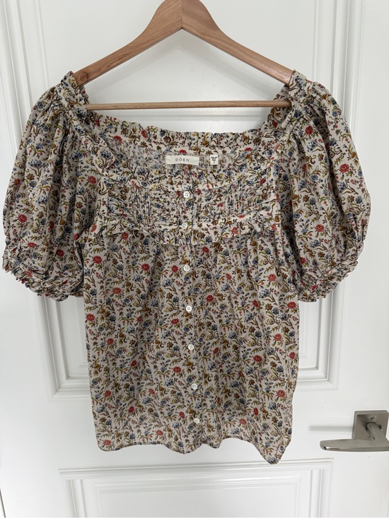Doen Tops - Doen Cream Multicolor Floral Puff-Sleeve Button Blouse